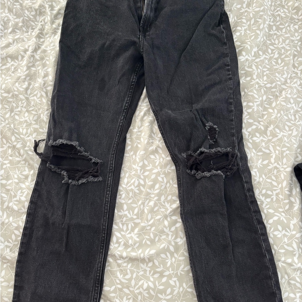 Abercrombie & Fitch Black Distressed Straight Leg Jeans